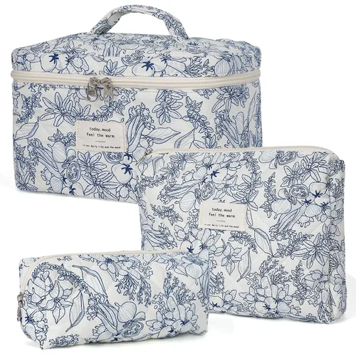 Miniatura 7 de Bolsa de maquillaje, bolsas de cosméticos acolchadas, bolsas de maquillaje florales grandes para mujeres, organizador de maquillaje, bolsa de aseo
