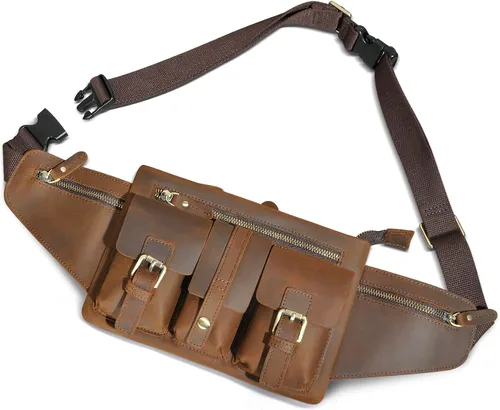 Grueso caballo loco cuero senderismo equitación viaje al aire libre cinturón riñonera riñonera pequeña bolsa de teléfono para hombres mujeres 380,