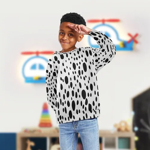Miniatura 4 de Sudadera con estampado de piel de perro dálmata para niño y niña, suéter de manga larga con cuello redondo, ropa de otoño e invierno