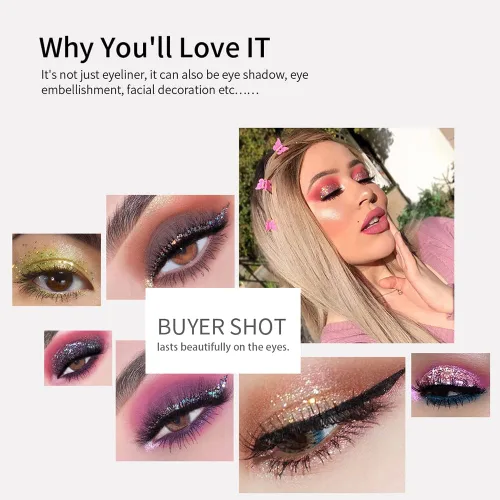 Miniatura 6 de Sombra de ojos y delineador de ojos con purpurina líquida, aspecto de ojos con purpurina metálica, impermeable, de larga duración y de secado #02