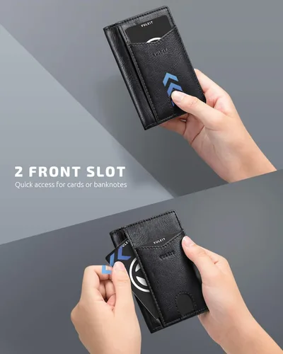 Miniatura 2 de VULKIT - Cartera de bolsillo frontal con bloqueo RFID minimalista de piel fina para hombres y mujeres