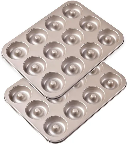 Miniatura 13 de Molde para Donas y Pastel, 12 Cavidades Antiadherente Anillo para Donas, Utensilios de Hornear para Horno (Oro Champán)
