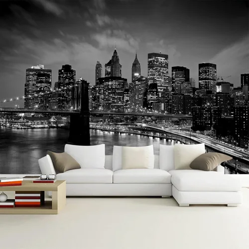 Miniatura 16 de Papel pintado en blanco y negro de la ciudad de Nueva York, mural de pared pintado a mano Times Square para decoración de sala de estar, dormitorio