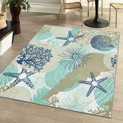 Miniatura 27 de Tritard Alfombra de pasillo costera de 2 x 6 pies, alfombra náutica para pasillo de cocina, con temática de playa, antideslizante, lavable a C1