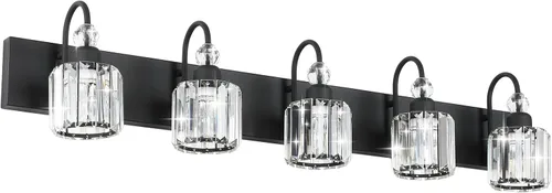 Miniatura 23 de Ralbay - Luces LED modernas de tocador para baño de 5 luces, luces de tocador de cristal sobre espejo, lámparas modernas de tocador para baño