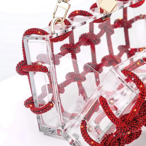 Miniatura 4 de DJBM Bolso de noche de acrílico transparente con diamantes de imitación brillantes, adornado con cristales con purpurina, nudo de cuerda, bolso