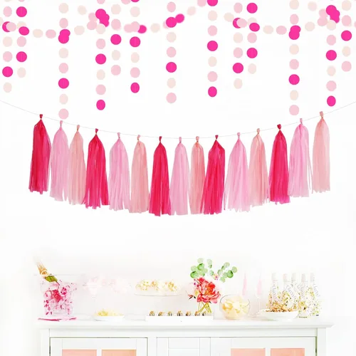 Miniatura 4 de Galentines - Decoraciones de fiesta de color rosa intenso para el día de San Valentín, 23 piezas de cumpleaños para niña, baby shower, serpentinas