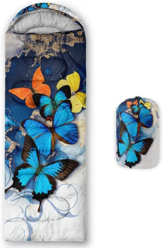 Miniatura 40 de HOSIMA Saco de dormir de mariposa para adultos y niños para campamento, saco de dormir ultraligero gótico negro para clima frío y verano.