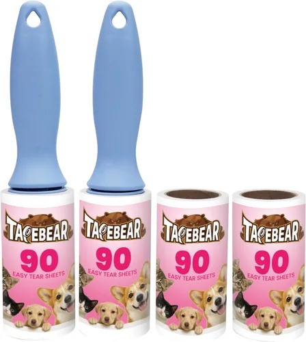 TAPEBEAR Rodillos de pelusa de 360 hojas con 2 asas, rodillo adhesivo para residuos de pelusas de pelo de mascotas, fácil de arrancar, fácil de