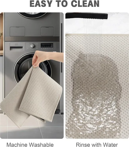 Miniatura 5 de YIHOUSE Juego de 2 tapetes de baño ultrafinos de secado rápido, tapete de baño absorbente para baño, antideslizante, lavable a máquina (beige)