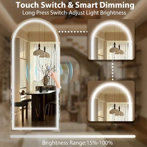Miniatura 3 de GLSLAND Espejo LED arqueado de longitud completa, espejos de pie de cuerpo completo de 65 x 26 pulgadas con luz para dormitorio/guardarropa