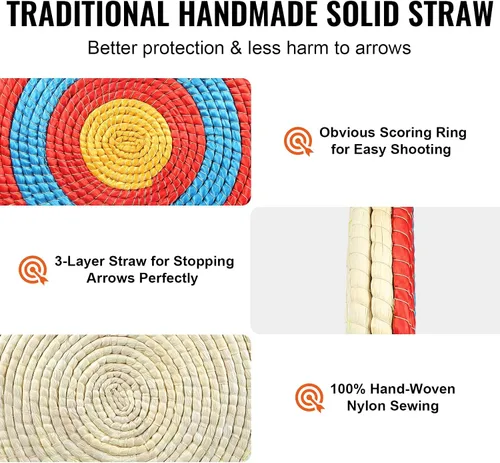 Miniatura 3 de VEVOR Straw Archery Targets, 20" Round Archery Target for Backyard, Traditional Solid Straw, Red
