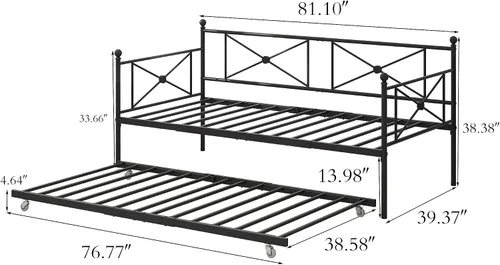 Miniatura 2 de Sofá cama con base de sofá cama nido con cabecero, soporte de listones de acero premium, base de colchón multifuncional, individual, negro