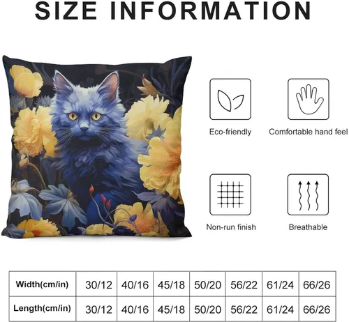 Miniatura 3 de Blue Cat in Bloom - Funda de almohada decorativa cuadrada suave con estampado de doble cara de 12 x 12 pulgadas, adorables almohadas de animales