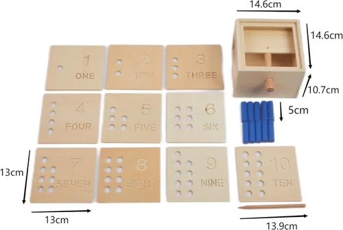 Miniatura 2 de Adena Montessori Juguetes Juego de clavijas de madera para contar del 1 al 10 con números, caja de clavijas y clavijas de volcar – Juguete educativo