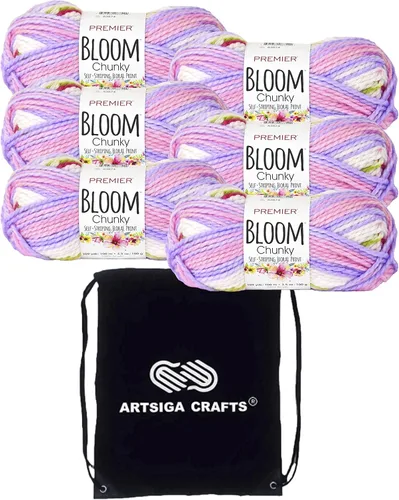 Miniatura 17 de Premier Yarns Bloom Chunky Gerbera 1114-21 - Hilo acrílico grueso y voluminoso #5 (3 madejas, el mismo lote de tinte) para ganchillo y tejer