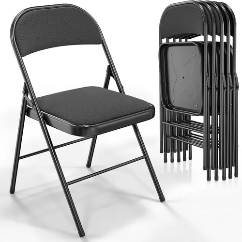 Miniatura 14 de VINGLI Paquete de 4 sillas plegables con asientos acolchados, marco de metal con asiento y respaldo de tela, capacidad de 350 libras, color negro