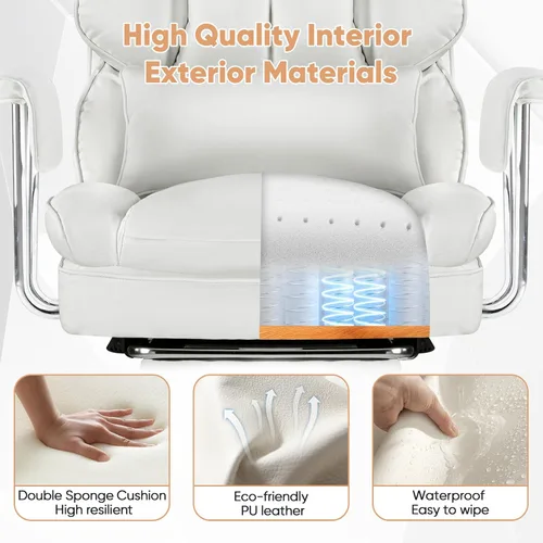Miniatura 7 de Silla de oficina ejecutiva Sweetcrispy para casa y oficina - Ergonómica, grande, alta, con respaldo alto con reposapiés y soporte lumbar, Blanco