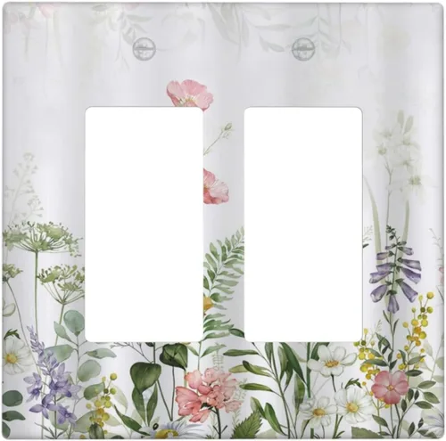 Miniatura 57 de Cubiertas de Salida Triple Basculante con Hojas de Plantas de Eucalipto Azul en Acuarela Floral, Placa Frontal Decorativa de 3 Posiciones, Cubierta