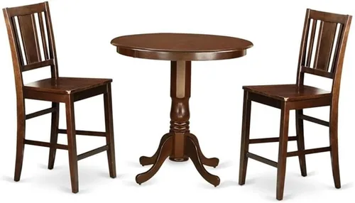 East West Furniture JABU3-MAH-W Juego de mesa de comedor de 3 piezas de altura de mostrador contiene una mesa de cocina redonda con pedestal y 2