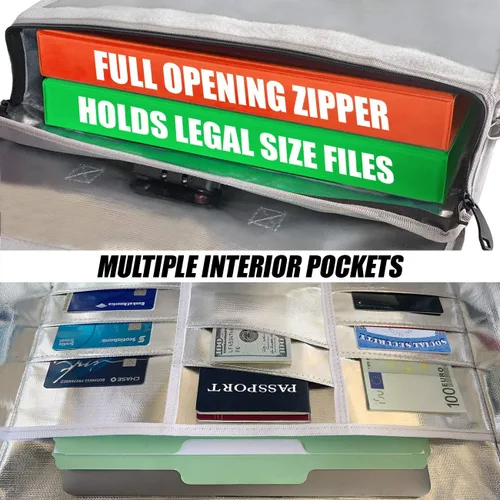 Miniatura 3 de XL 16 x 12 x 3.5, bolsa de seguridad ignífuga para documentos con cerradura TSA, XL, cremallera de apertura completa, almacena archivos