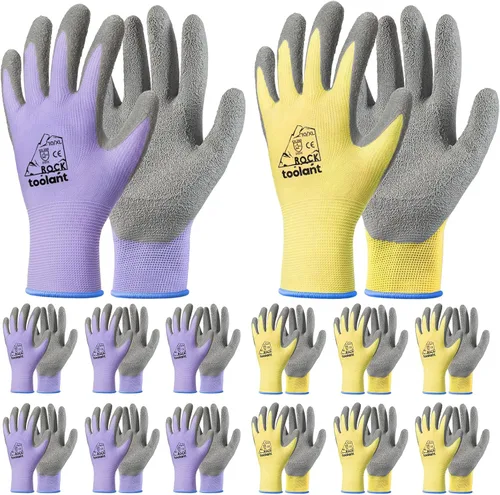 Miniatura 13 de toolant Guantes de trabajo de látex arrugado a granel, guantes de trabajo de seguridad con revestimiento de goma para hombres y mujeres, 12 pares