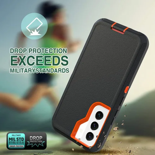 Miniatura 3 de Funda para Galaxy S21, Funda Resistente de Grado Militar Resistente a los Golpes y a Prueba de Caídas para Samsung Galaxy S21, Negro+Naranja Negro