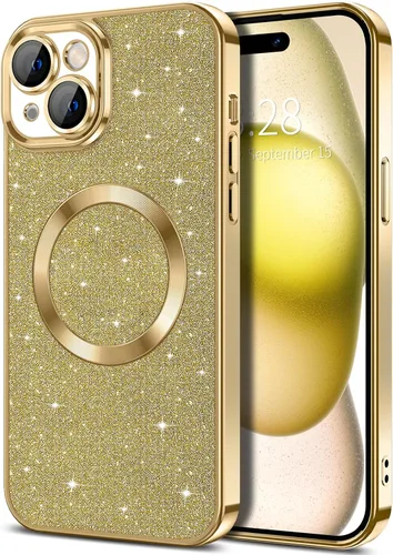Miniatura 36 de Hython Funda para iPhone 13 Pro Max con purpurina, fundas magnéticas transparentes para teléfono con protector de lente de cámara