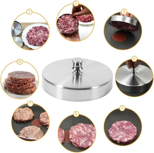 Miniatura 4 de Prensas de hamburguesas, de acero inoxidable, resistente, para hamburguesas, carne, carne de res, herramientas de cocina, hace 4 1/2 pulgadas