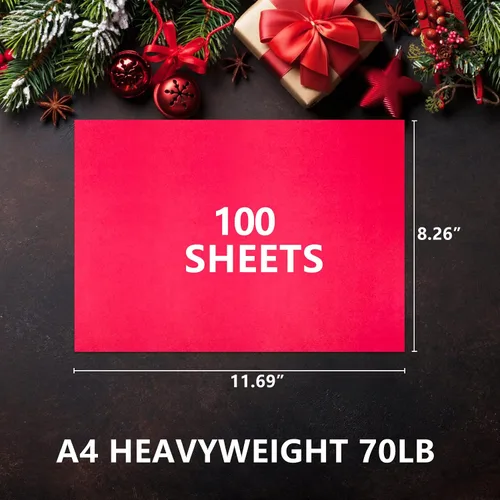 Miniatura 2 de 100 piezas de papel grueso de cartulina de Navidad, papel de cartulina A4 rojo y verde de 70 libras, papel de cartulina imprimible de grosor medio