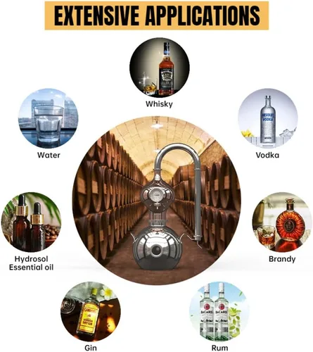 Miniatura 8 de HOOLOO Kit de destilador D15 para uso doméstico, kit de fabricación de acero inoxidable 304 con termómetro, aceite esencial de hidrosol, alcohol