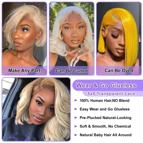 Miniatura 6 de UTIDE Bob Wig Human Hair Straight 5X5 Lace Front Wig Human Hair 150% Density Short Straight Frontal Bob Wig 5x5 HD Transparent Lace Frontal Wig Pre
