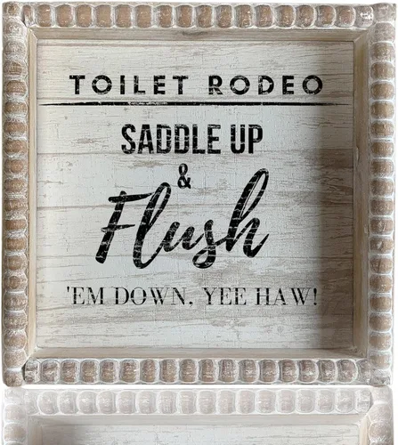 Miniatura 7 de Letreros de decoración de baño con marco de madera estilo bohemio, divertida placa decorativa para baño, pequeña y bonita, decoración de estante