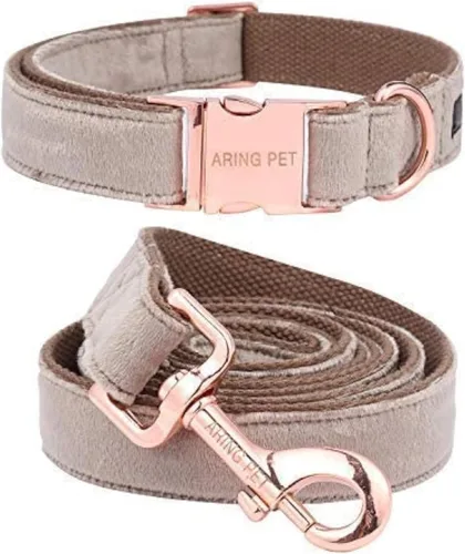 Miniatura 20 de ARING PET Juego de collar y correa de terciopelo para perro, collar y correa de perro morado suave, collares ajustables para perros Púrpura
