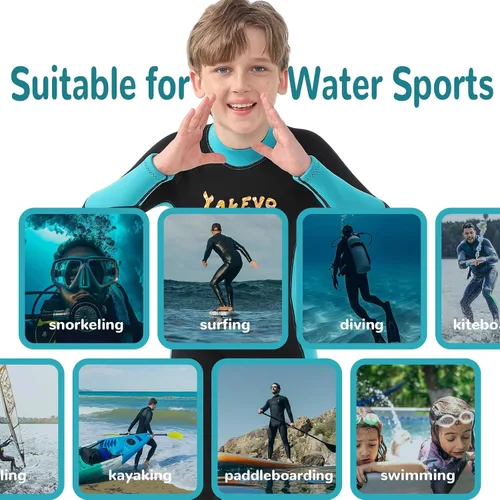 Miniatura 5 de Traje de neopreno para niños y niñas, traje húmedo de 0.118 pulgadas para niños en agua fría para natación, surf, buceo, traje de neopreno de cuerpo