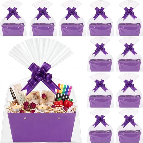 Miniatura 9 de Colarr Paquete de 12 cestas vacías de papel kraft para regalo, con asa y lazo, bandeja de mercado de cartón para rellenar para el Día de la Madre