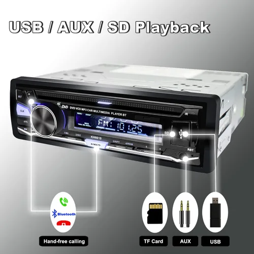 Miniatura 6 de Estéreo de coche de un solo DIN con reproductor de CD/DVD Bluetooth Radio FM/AM/RDS Receptor de audio USB SD AUX
