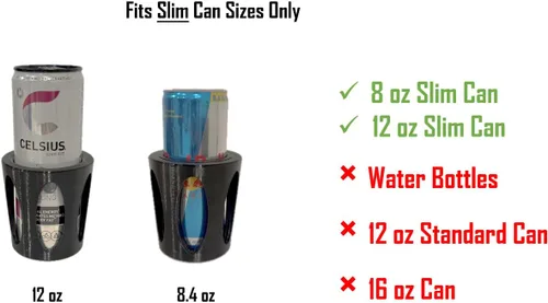 Miniatura 5 de 2 en 1 Adaptador de Portavasos delgado para latas de 8.4 oz / 12 oz con ajuste ajustable, funda de ajuste perfecto universal para portavasos de auto