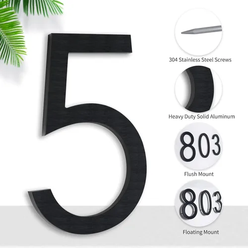 Miniatura 3 de Números de casa flotantes de 8 pulgadas, números de dirección para casas, grandes números de casa de metal negro para exteriores o montaje empotrado
