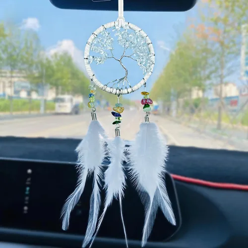 Miniatura 6 de Atrapasueños negro para espejo retrovisor de coche, accesorios de espejo retrovisor hecho a mano, pequeño atrapasueños decoración colgante regalos