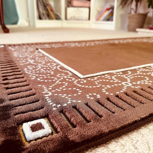 Miniatura 9 de Mihrab - Tapete de oración de terciopelo de lujo con estampado, 26.46 oz, peso Fabricado en Turquía (café)