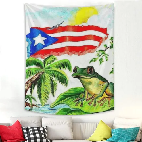 Miniatura 11 de Kizon Tapiz de Puerto Rico Boricua con bandera puertorriqueña para colgar en la pared, decoración del hogar, tapiz puertorriqueño para Puerto Sala