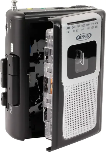 Miniatura 4 de Jensen CR-100 - Radio AM/FM portátil retro, reproductor de cassette personal, diseño compacto y ligero, estéreo de radio AM/FM, reproductor