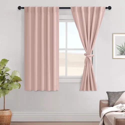 Miniatura 118 de Hiasan Cortinas opacas negras para dormitorio, cortinas opacas cortas de 45 pulgadas de largo, con aislamiento térmico, bolsillo para barra