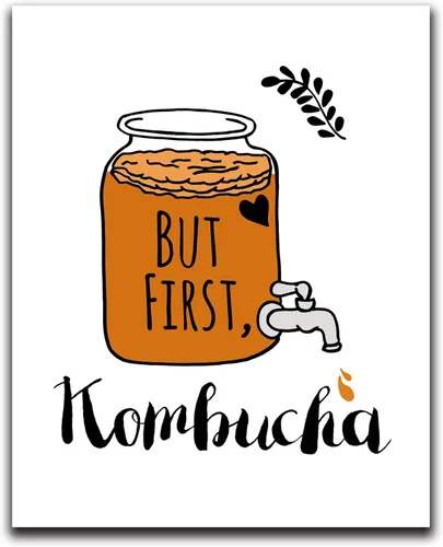 Moonlight Makers Funny Wall Decor With Sayings, But First Kombucha, Funny Wall Art, Room Decor for Bedroom, Bathroom, Kitchen, Office, Living Room,