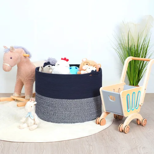 Miniatura 5 de MINTWOOD Design Cesta decorativa extragrande de 22 x 16 pulgadas de cuerda de algodón tejida para sala de estar con asas y cesta de lavandería
