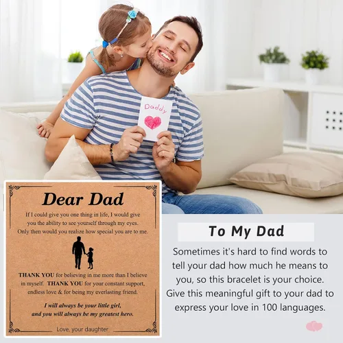 Miniatura 2 de Regalos para marido, hijo, nieto, sobrino, papá, novio, nuevo papá, hermano, padrastro, tío, te amo en 100 idiomas, pulsera ajustable para hombres