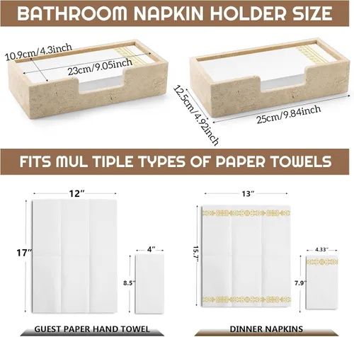 Miniatura 2 de Beeveer Servilletero de travertino natural de 9.8 x 4.9 x 2.4 pulgadas, bandeja desechable para toallas de invitados, cesta de mano de papel