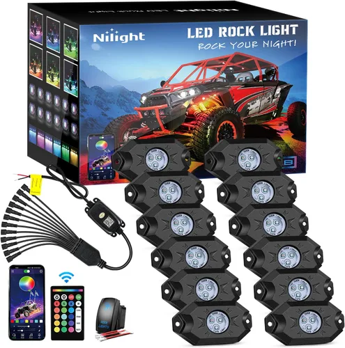Miniatura 28 de Nilight 2 luces LED RGB de 3 pies con base de resorte y 4 luces de rock, control remoto de aplicación con patrones de persecución de bricolaje