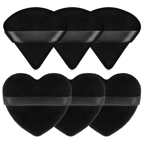 Miniatura 20 de 6 piezas de soplo de polvo para cara suave en forma de corazón para polvo suelto, polvo mineral, polvo corporal, terciopelo, base cosmética, 6